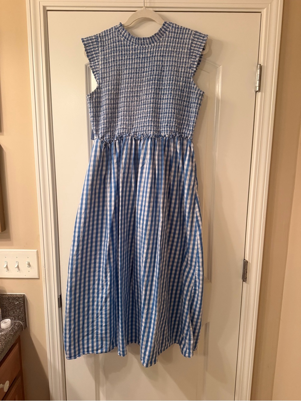 Crown & Ivy Blue Gingham Smocked Bodice Dress